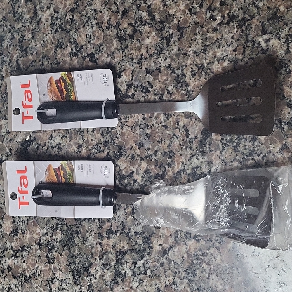Lot of 2 T-Fal Turner Square new stainless steel comfort grip handle cooking ute